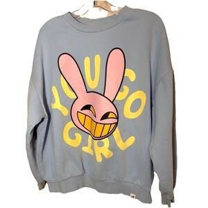Light Blue Graphic Bunny Sweatshirt XL You Go Girl Kawaii Anime Style
